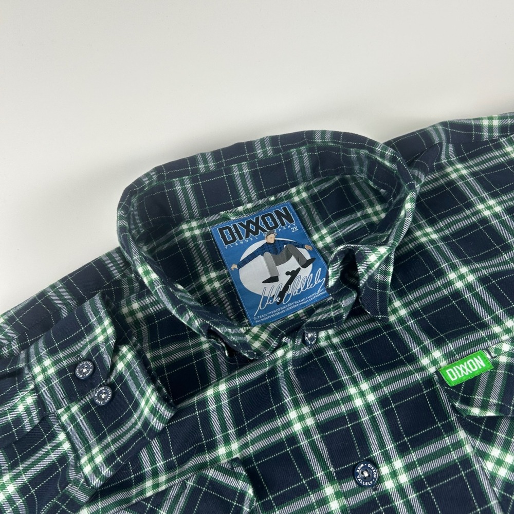 Dixxon Flannel Co Men's 2XL Mike Vallely Signature Plaid Shirt Navy Green D-Tech